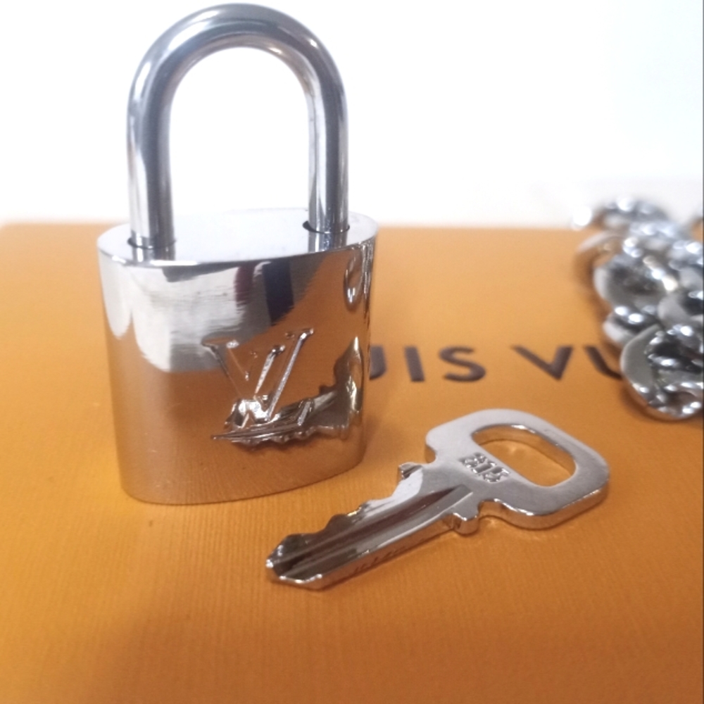 Louis Vuitton Shiny Silver  PadLock Lock & 2 Keys Brass Silver #315, COA